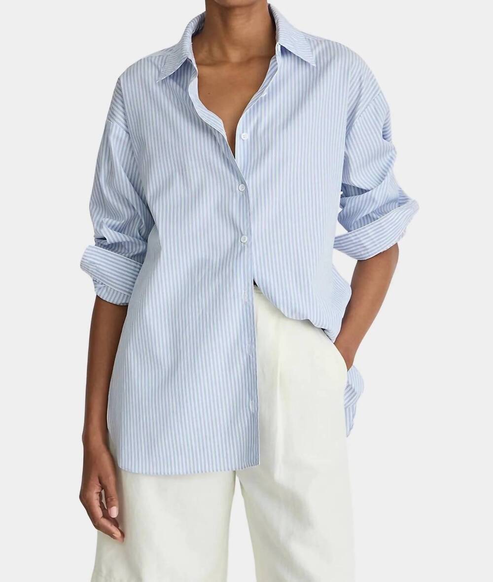 NEW APIECE APART isolde button down shirt in blue and white stripes